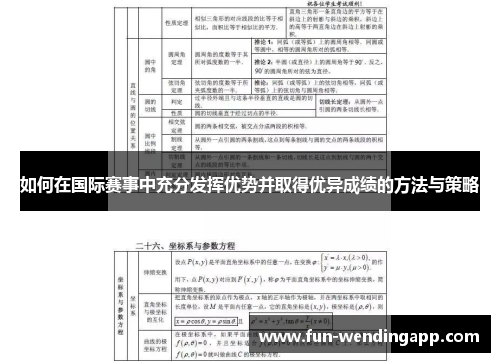 如何在国际赛事中充分发挥优势并取得优异成绩的方法与策略